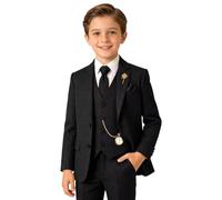 Tweed Fischgrätenanzug für Jungen, 3-teilig, schmale Passform, Retro-Kinderanzüge, Smoking-Set, Abschlussball, Outfit, Jacke, Blazer, Weste, Hose für Jungen, Schwarz, 7