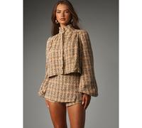 Tweed Mini Skort mit hoher Taille, asymmetrischem Wickel-Vorderteil, Bouclé-Webstoff, kurzer Rock für Urlaub, Party und Anlässe