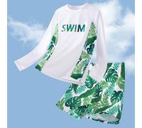 Tween-Jungen 2 Stücke Lässig Urlaubs Muster Langarm Badeanzug und Badeshorts Set