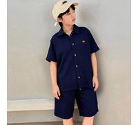 Tween Jungen Casual Schulferien-Set aus strukturiertem, bequemem Stoff mit Kurzarmhemd und Shorts, geeignet für Pendeln, Schule, tägliche Freizeit, Sp