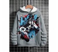 Tween Jungen Grafik Muster Pullover Sweatshirt, Dunkelgrau Bunte Spielkonsole Design Sweatshirt, Herbst Streetwear Schule Schulanfang Bequem Lässig Sp