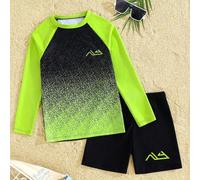Tween-Jungen Lässig Minimalist Gelb & Schwarz Farbverlauf Rashguard & Badeshorts Set, geeignet für den Sommer