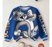 Tween Jungen Lässig Mode Street Süße Cartoon Hase & Buchstaben Muster Drop Shoulder Locker Kontrast Gestreifter Saum Fleece Sweatshirt, Herbst/Winter