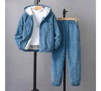 Tween Jungen Lässiger Samt Cord 2 Stücke Set - Kapuzen Reißverschluss Sweatshirt und Alltags Mode Hose