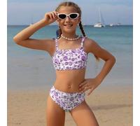Tween-Mädchen Bikini Sets mit Blume Muster, gestrickter Stoff mit Schleifendesign, modisch und elegant für Schwimmen, Urlaub, Sommer, Strand