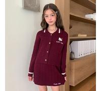 Tween Mädchen Buchstaben Cartoon Muster einreihiges Langarm Top und Rock Lässig Alltag Strick Set Herbst
