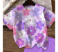 Tween-Mädchen Casual Süßer Blume Muster Kurzarm T-Shirt und Shorts 2-teiliges Set, Lavendel, geeignet für Sommer, Glamorique Kids,, Polka Punkte, Kawa