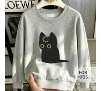 Tween Mädchen Crew Neck Sweatshirt, süßer schwarzer Katzen-Muster aus reiner Baumwolle, weiches lässiges Langarm-Top