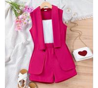 Tween Mädchen einfarbig Cami Top & Shorts & Weste mit Wasserfallkragen