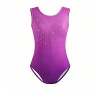 Tween-Mädchen Enger Jumpsuit mit Batik-Farbverlauf in Rosa, hochelastischer Elasthan-Trikotanzug für Balletttanz, ärmelloses Gymnastik-Top mit funkeln