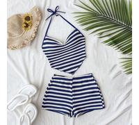 Tween Mädchen Frühling Sommer Neues Lässiges Tropisches Urlaubs Outfit Grün und Weiß Gestreift Gestreifter Strickstoff Strand Outfit Elegantes Boho Sp