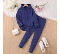 Tween-Mädchen Gestricktes, geripptes Kapuzen T-Shirt mit asymmetrischem Saum, kombiniert mit engen Leggings, 2 teilig/Set