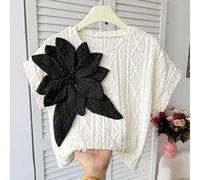 Tween-Mädchen Große Größen Lässig Elegant Strass Handgemacht 3D Blumen Dekor Rundhals Raglanärmel Strukturiertes Loose Knit T-Shirt