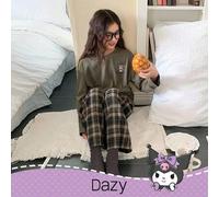 Tween Mädchen Komfort Cartoon Grafik Langarm Top und karierte Hose Pyjama Set, Herbst Ostern