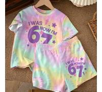 Tween-Mädchen Lässig Batik Grafik Kurzarm Top und Shorts 2-teiliges Set, geeignet für den Sommer. Klassischer Retro Batik-Muster, Street Style 6, 7, S