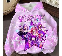 Tween Mädchen Lässig Süß Cartoon Mädchen Gruppe Muster, K-Pop Superstars, Dickes Weiches Bequemes Kapuzen-Sweatshirt Geeignet für Herbst/Winter