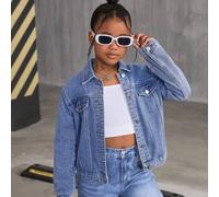 Tween-Mädchen Lässiges All-Match-Set aus Denim Jacke und Oberbekleidung, Herbst & Winter