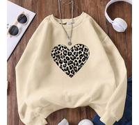 Tween-Mädchen Lässiges Sweatshirt mit Rundhalsausschnitt und Leoparden- & Herzmuster