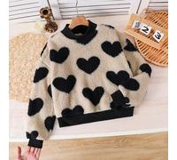Tween-Mädchen Langarm-Fleece-Sweatshirt mit Herzmuster, Pullover mit Herzdruck, Lässig, Sport, Outdoor