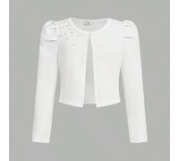 Tween-Mädchen Süße strukturierte Strickjacke mit Puffärmeln und 3D-Perlendekor auf den Schultern, eleganter kurzer Cardigan