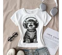 Tween-Mädchen süßer Katzen-Muster figurbetontes lässiges Crew-Neck Langarm T-Shirt, Y2K Streetwear Herbst, bequem, Herbstlagen, stilvoll, Lässig Kleid