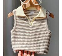 Tween-Mädchen süßes gestreiftes Strick-Polo-Shirt ohne Ärmel, vielseitig für den Sommer