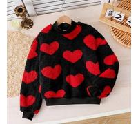 Tween-Mädchen Sweatshirt mit Herzmuster Langarm Fleece, Pullover Sweatshirt mit Herzdruck, Lässig, Sport, Outdoor, eleganter Grobstrick Sweatshirt in