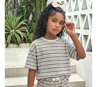 Tween Mädchen T-Shirt Co-Ord Sommer Neu Lässig Urlaub Alltag Blau & Weiß Strukturierte Streifen Locker Kurzarm T-Shirt & Shorts Set