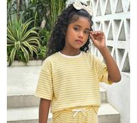 Tween Mädchen T-Shirt Co-Ords Sommer Neu Lässig Urlaub Alltag Blau & Weiß Strukturierte Streifen Locker Kurzarm T-Shirt & Shorts Set