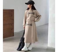 Tween-Mädchen Zweiteiliges Set aus bedrucktem Fleece-Sweatshirt mit Rundhalsausschnitt und Rock, Herbst, Winter