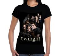 Twilight Damen Capsleeve Tshirt, Schwarzes Gothic T-Shirt mit Okkulter Dark Fantasy Kunst, Filmposter Tee