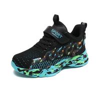 Twinice Turnschuhe Kinder Sportschuhe Mädchen Jungen Sneaker Hallenschuhe Atmungsaktiv Laufschuhe Outdoor Fitnessschuhe mit Klettverschluss Schwarz 33EU