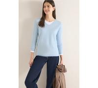 Strickpullover CECIL, Damen, Gr. L (42), light sky blau, Stoff, 72% Viskose, 28% Polyester, unifarben, normal normal, V-Ausschnitt, abgesteppt, Pullover Strickpullover, mit abgerundetem V-Ausschnitt (
