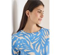 Langarmshirt CECIL, Damen, Gr. XL (44), fountain blau, Web, 100% Baumwolle, gemustert, comfort fit normal, U-Boot-Ausschnitt, abgesteppt, Shirts Langarmshirt, aus reiner Baumwolle (33805168-XL) founta