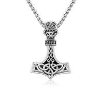 TwoAnts Thors Hammer Halskette für Männer 925 Sterling Silber Mjolnir Anhänger Halskette mit schwarzem Onyx Wikinger Runen Amulett Halskette Wikinger Schmuck Geschenke für Damen
