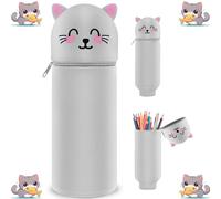 TwoduYoo Super weiches Federmäppchen, Kawaii (Britische Blaue Katze) Federmäppchen aus Silikon, wasserdicht und superweich, 22cm Max Höhe, Soft Pencil Case