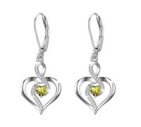 Twoowl Geburtsstein-Ohrringe mit Klappverschluss, 925er Sterlingsilber, Unendlichkeitsherz, baumelnde Tropfenohrringe, Geburtssteinschmuck, Geburtstagsgeschenke für Frauen, Mädchen, Mütter