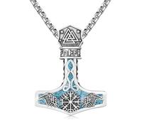 Twoowl Thors Hammer Halskette aus 925er Sterlingsilber mit Türkisfarbenem Wikinger Mjölnir Anhänger Nordischer Heidnischer Schmuck in Türkis Geschenkidee für Männer Frauen Väter