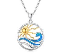 Twoowl Wave Halskette 925 Sterling Silber Stummer Anhänger Sonne Ozean Surf Halskette Sommer Hawaii Strand Ozean Schmuck für Frauen, 22*22mm, Sterling Silber, Kein Edelstein