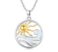 Twoowl Wave Halskette 925 Sterling Silber Stummer Anhänger Sonne Ozean Surf Halskette Sommer Hawaii Strand Ozean Schmuck für Frauen, 22*22mm, Sterling Silber, Kein Edelstein