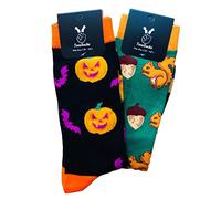 TwoSocks lustige Socken | Damen & Herren | witzige Halloween & Eichhörnchen Strümpfe als Geschenk | Baumwolle | Einheitsgröße (Halloween Set (Kürbis & Eichhörnchen))