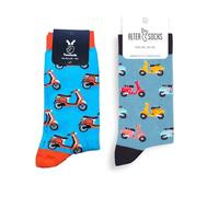 TwoSocks Weihnachtsmann Socken Herren & Damen lustige und witzige Strümpfe als Geschenk, Baumwolle, Einheitsgröße (Roller Liebe)