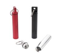 TWZKXC 3 Stück 9,7 cm wasserdichte Metall-Aufbewahrungsröhre, luftdichte Aluminium-Metall-Aufbewahrungsröhre mit Schlüsselanhänger für Reisen und Outdoor, tragbar, passt in die Tasche (Schwarz, Rot
