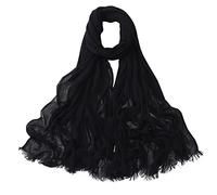 Txameru Hijab für Frauen Hijab Schal Muslim Rayon Crinkle Hijab mit Fransenrand, Schwarz, Large