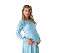 TXLEAPEY Weißes Umstandskleid aus Chiffon und Spitze for Fotoshootings, lang, ausgehöhlt, Umstandsfotografie-Requisiten, Kleider for Schwangere(Light Blue,M)