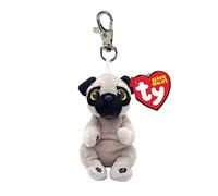 Ty Beanie Bellies Clips Ring für Schlüssel aus Plüsch, Izzy der Mops mit goldenen Glitzeraugen, Plüschtiere mit weichem Bauch, 12 cm, T43104