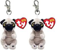 TY Beanie Bellies Clips Ring für Schlüssel aus Plüsch, Izzy der Mops mit goldenen Glitzeraugen, Plüschtiere mit weichem Bauch, 12 cm, T43104 (Packung mit 2)