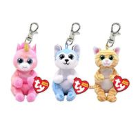 TY Beanie Bellies - Thunder, Skylar und Mango - 3er-Set Stofftier-Schlüsselanhänger - Weicher Plüsch-Schlüsselclip, Teddybär-Schlüsselring, Sammelbares Kuscheltier für Kinder, Tasche und Rucksack