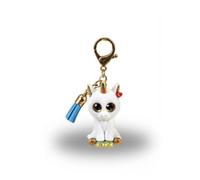 Ty - Mini Boos Clips - Einhorn - Pixy - Weiß - Mit blauer Quaste - Der modische Schlüsselanhänger inspiriert von den berühmten Plüschtieren mit funkelnden großen Augen - 10 Cm - 25055