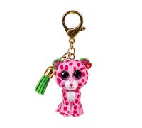 Ty - Mini Boos Clips - Leopard - Glamour - Rosa und Grün - Mit grüner Quaste - Der modische Schlüsselanhänger inspiriert von den berühmten Plüschtieren mit funkelnden großen Augen - 10 Cm - 25053